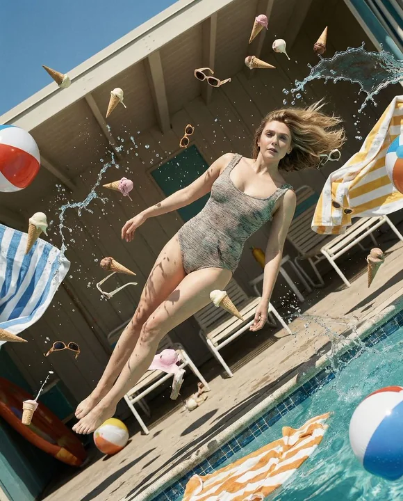 Instantané de chaos dans une piscine d'été à zero gravité