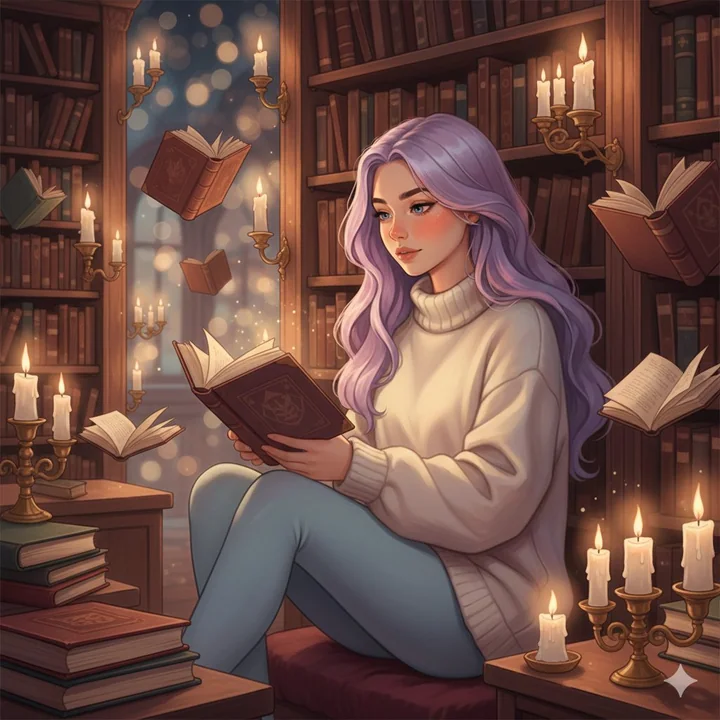 淡紫色头发的少女,梦幻魔法图书馆