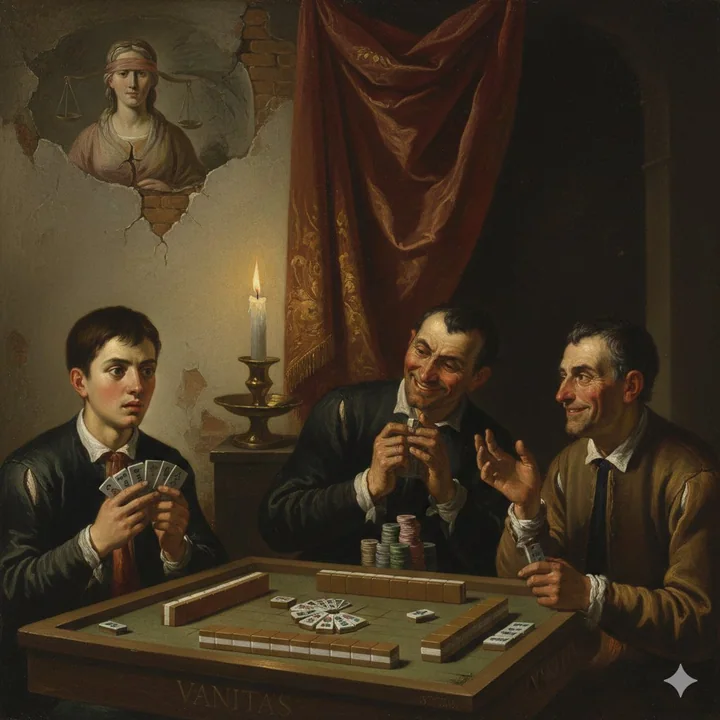 L'instant où le tricheur joue au mahjong sous les lumières baroques