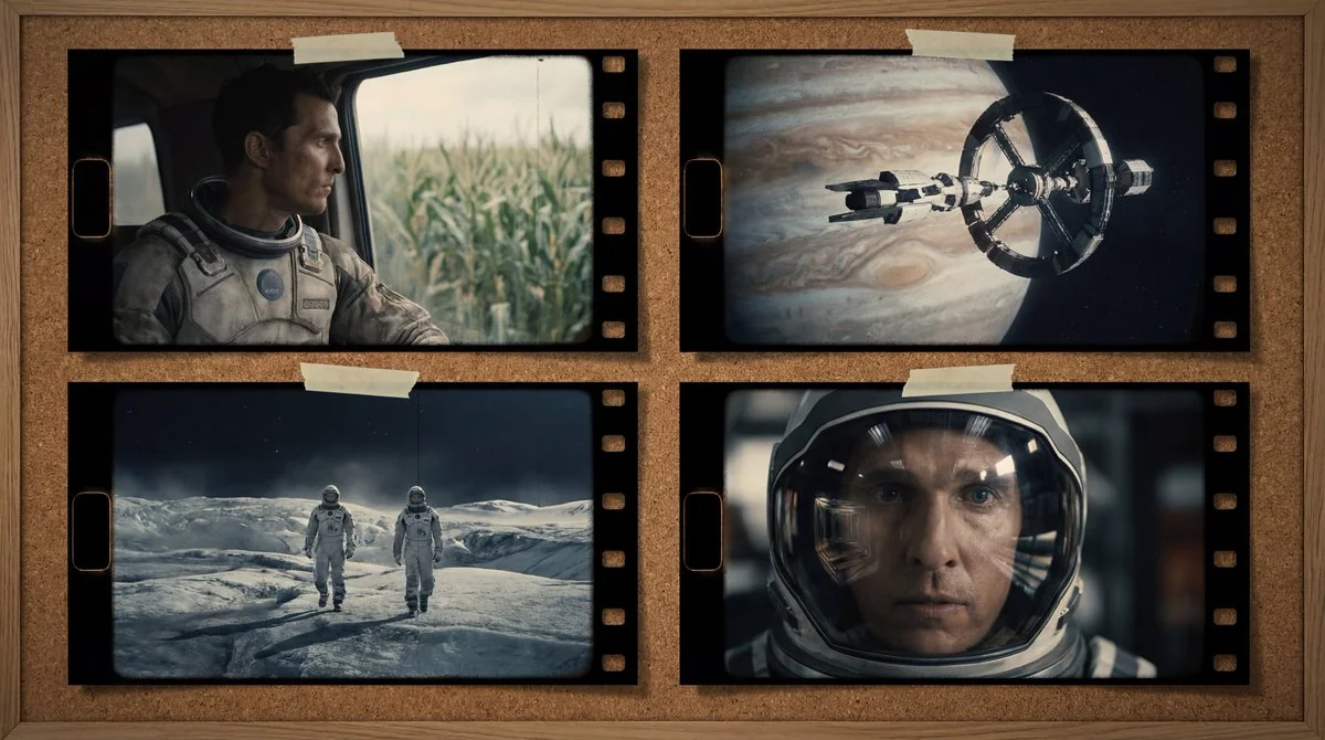 Storyboard de film dans le style de "Interstellar"
