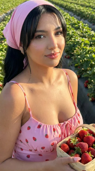 Lipstick lady in a strawberry field