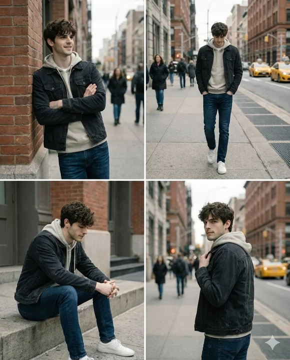Natural texture male portrait under street light shadows