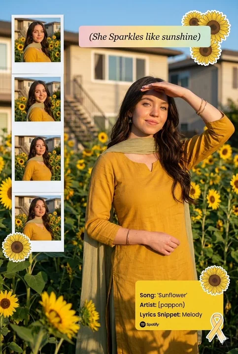 Jeune fille au collage de soleil dans un champ de tournesol