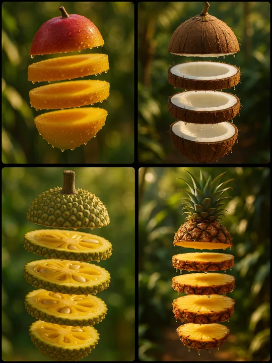 Create floating slice fruits