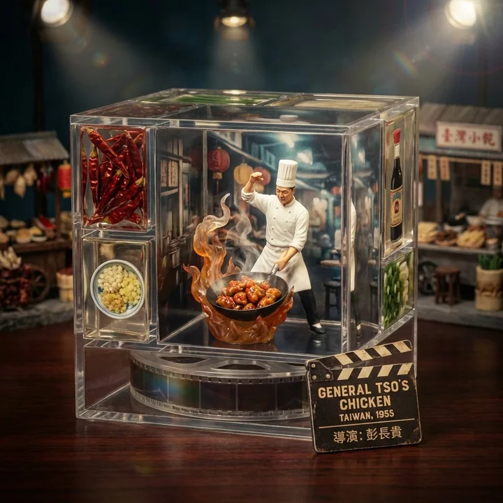 美食电影微缩场景中的透明立方体