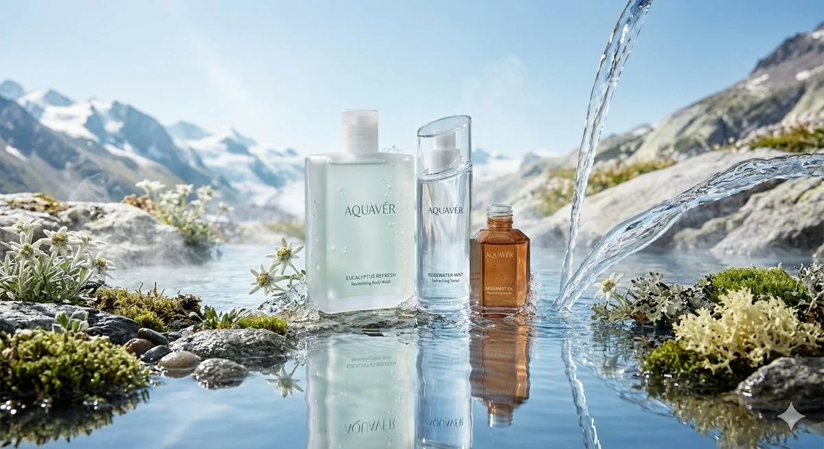 Vidéo publicitaire de soins de la peau pure entre les montagnes enneigées et les glaciers