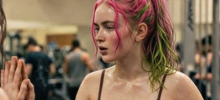 Jeune fille sportive avec une haute tresse colorée en néon