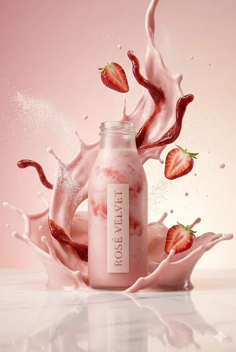 Luxury Strawberry Milkshake High-Speed Splashing Photography