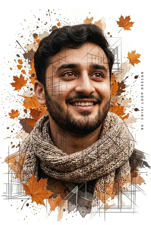 Double Exposure Art Poster with Dancing Autumn Leaves