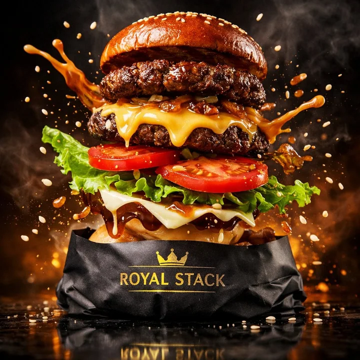 Hamburger royal de luxe assemblé en vol à grande vitesse