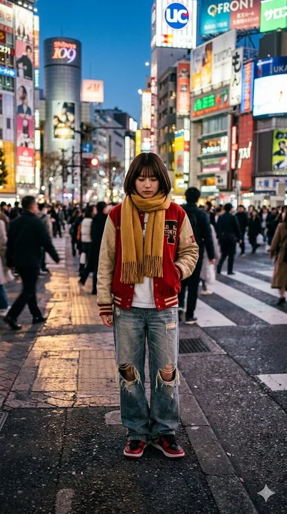 Jeune fille mélancolique au moment du bleu de Shibuya