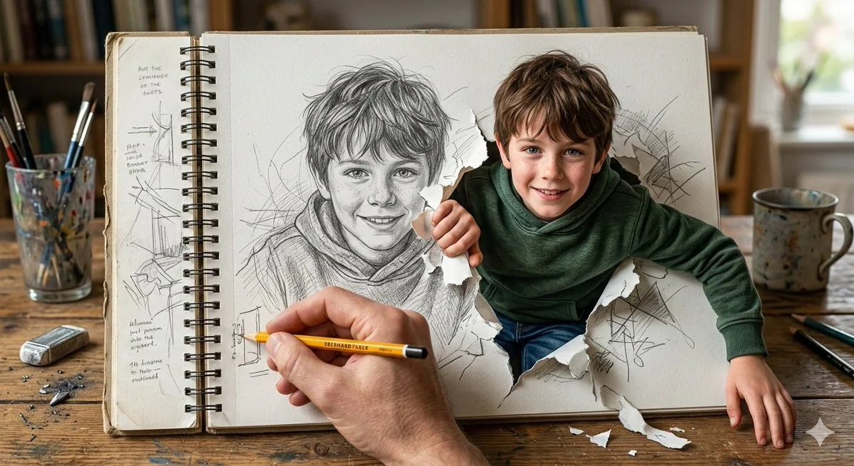 الرسم التخطيطي للصبي المُنفجر من الورق