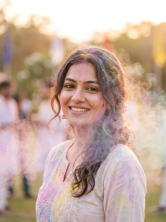 Dreamy Holi Portrait with Soft Light