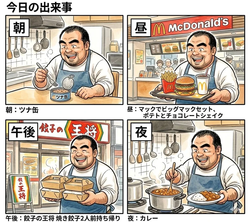 A Day in the Life of a Foodie: Four-Panel Culinary Chronicle