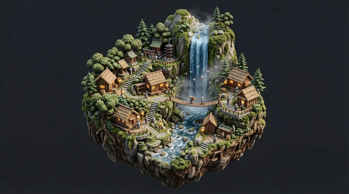 Modèle en relief miniature de forêt de cascade suspendue
