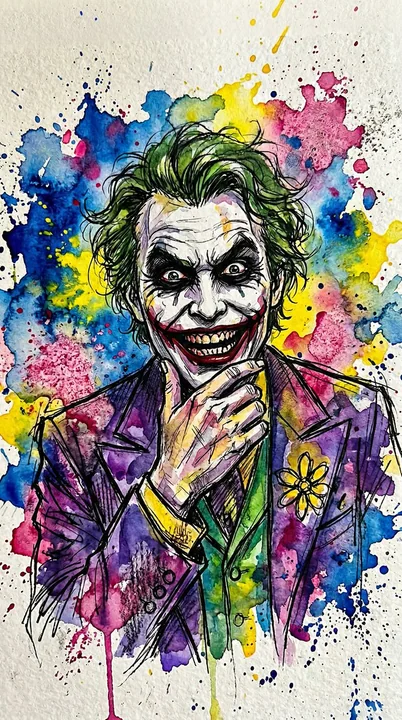 Un petit clown étrange esquissé en aquarelle éclatante