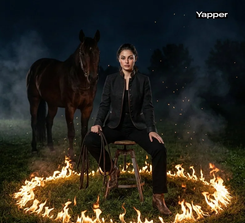 Dark Night Cowgirl in the Glow of the Campfire