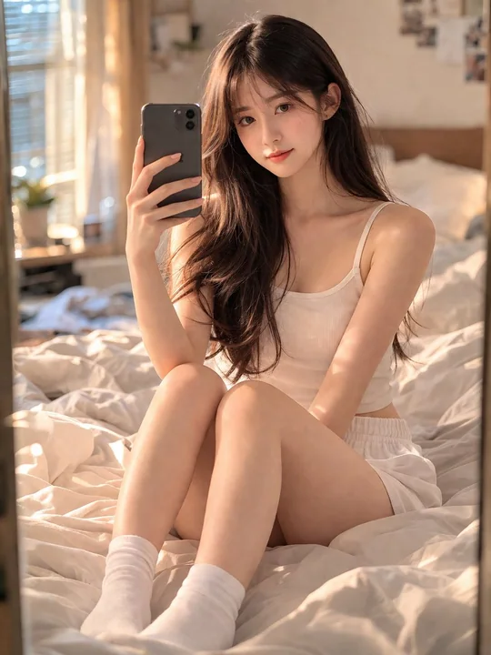 少女在温馨的卧室里自拍