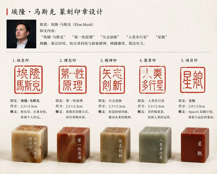 埃隆·马斯克专属篆刻印章设计