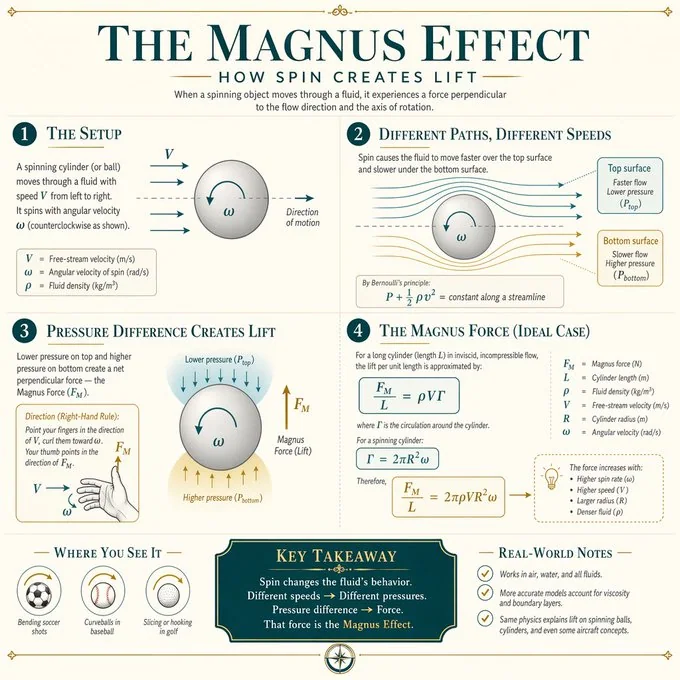 Schéma explicatif minimaliste du phénomène de Magnus en style académique