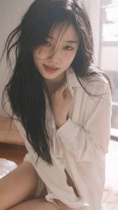 韓国風の女友達の白いシャツのアップ