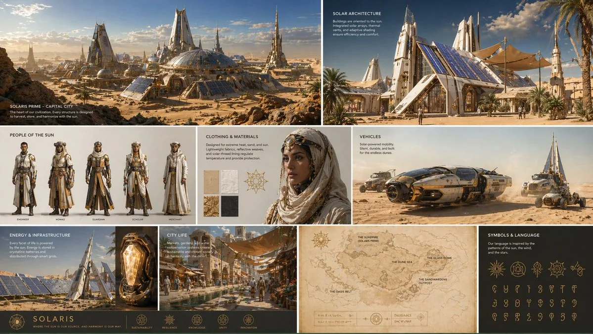 Fichier de paramètres d'une civilisation désertique future alimentée par l'énergie solaire