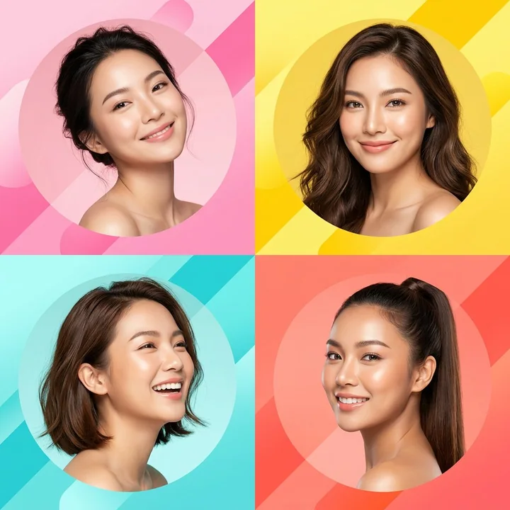 Modern skincare ad collage of Asian women