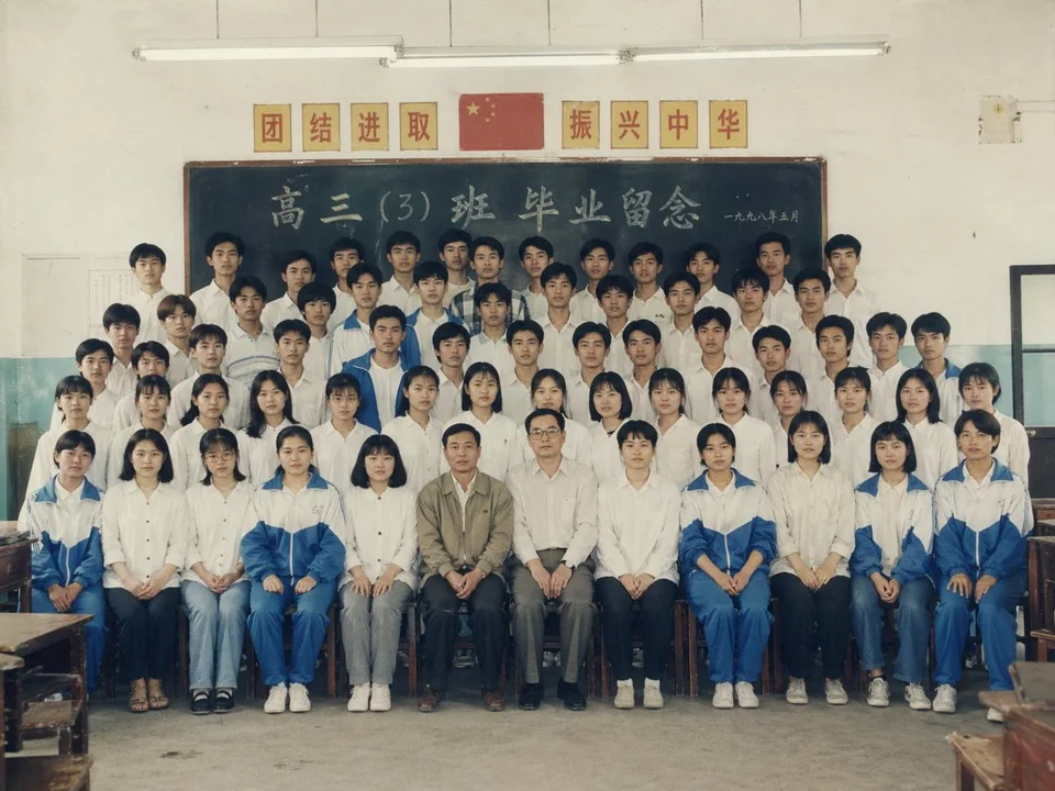 九十年代高中教室毕业合影