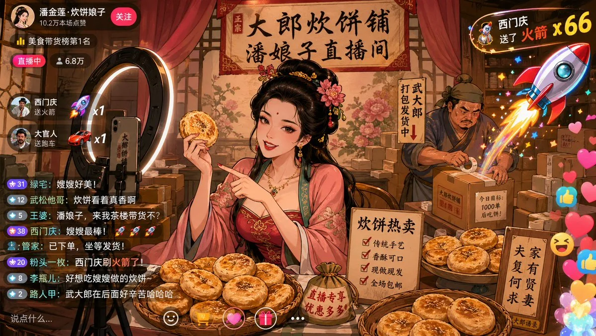 金蓮が生中継で炊餅を販売する奇観