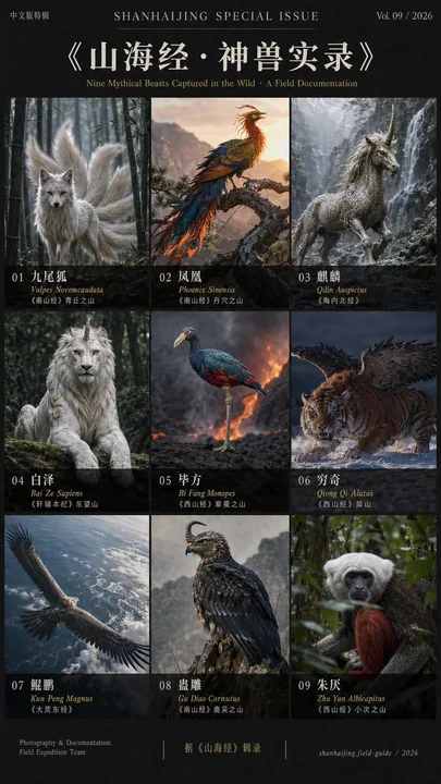 縦版 山海経 神獣 写真 ポスター