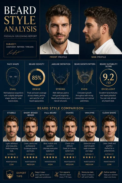 Affiche d'analyse des styles de barbe pour hommes élégants