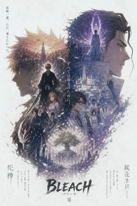 Ink wash double exposure anime poster