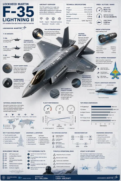 infographic المعلوماتية المتقدمة للطائرة المقاتلة F-35