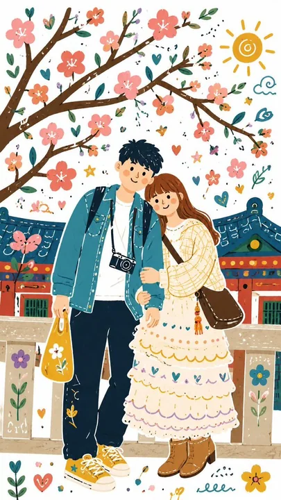 带有涂鸦元素的民俗风格插画
