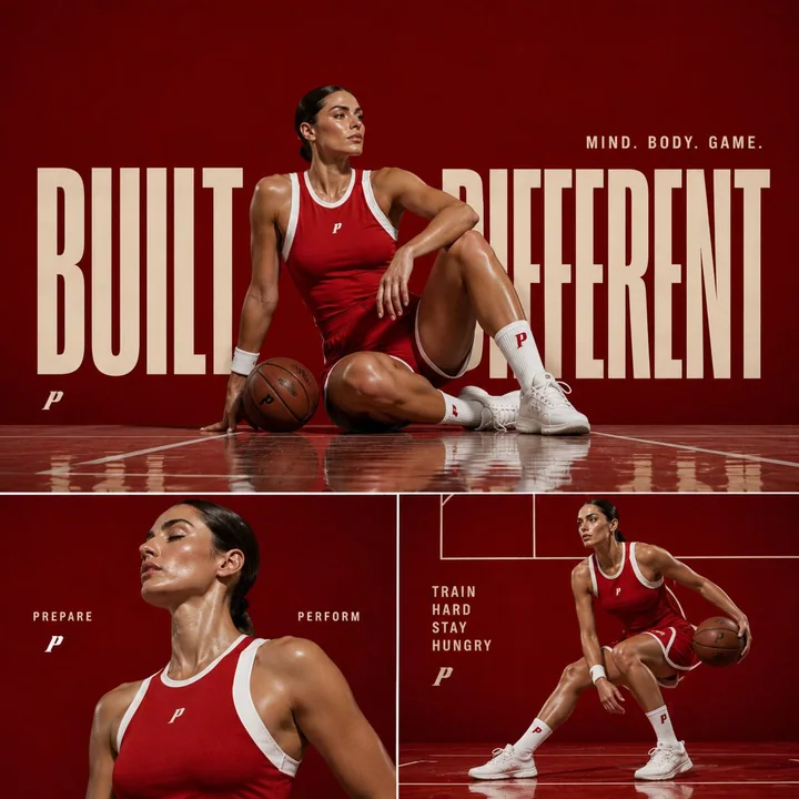 Affiche de style sportif élégant pour une basketteuse de haut niveau
