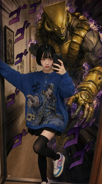 女孩与“世界”的动漫风自拍