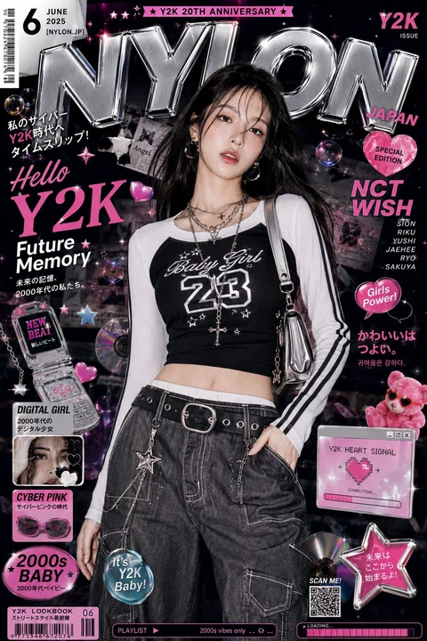Illustration de mode d'une jeune fille est-asiatique au style Y2K