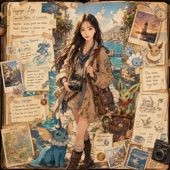 Vintage-style fantasy beast tamer journal illustration