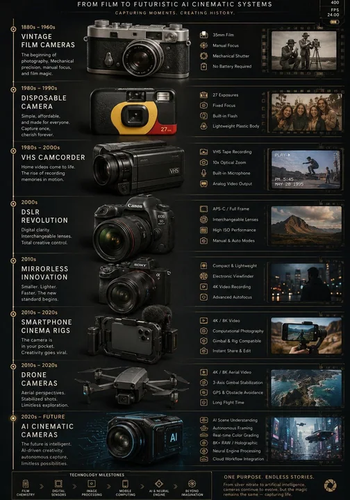 Evolution of Cameras Infographic: From Vintage Film to AI Systems