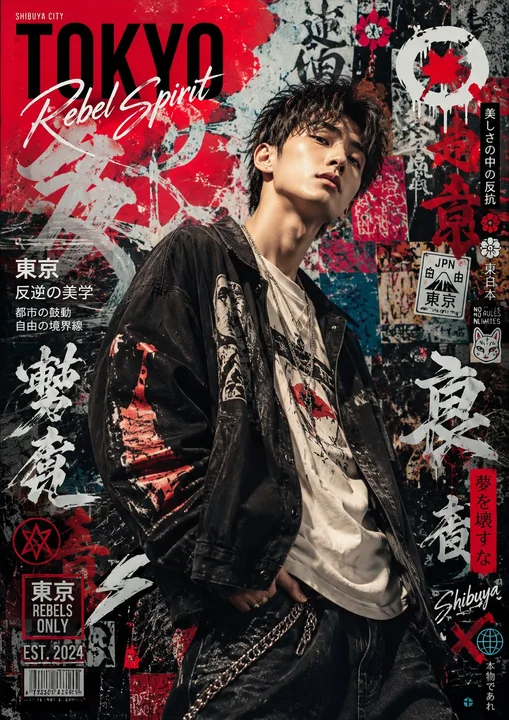 和風ストリートグラフィティ風の高級感ある人物ポスター