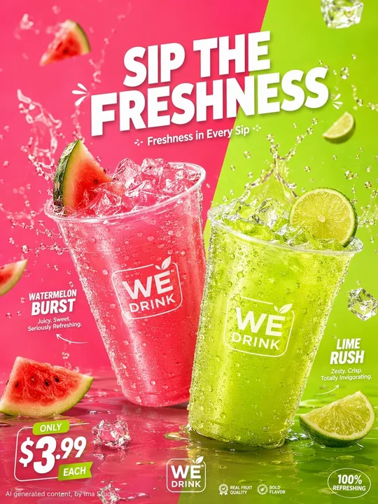 Modern refreshing watermelon lime beverage commercial promotional poster