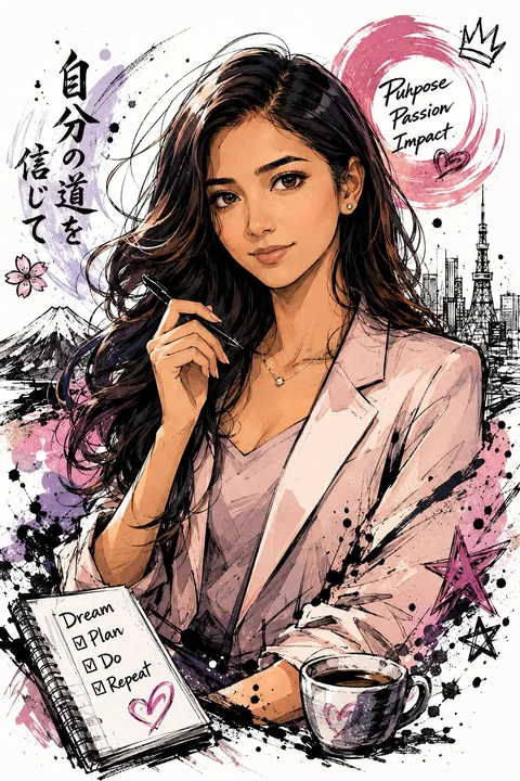 Japanese graffiti ink-smudge style half-body character illustration