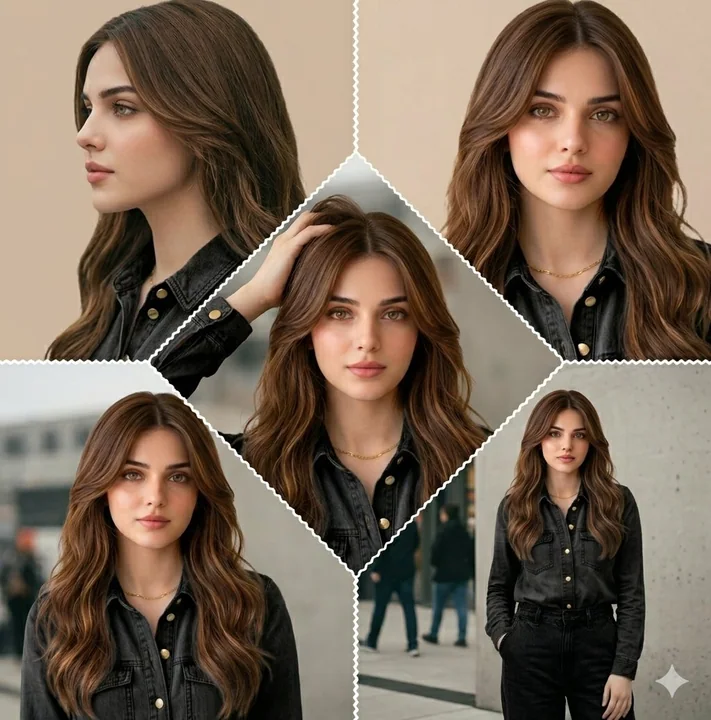 Portrait de mode en collage sans bordure à l’esthétique cinématographique