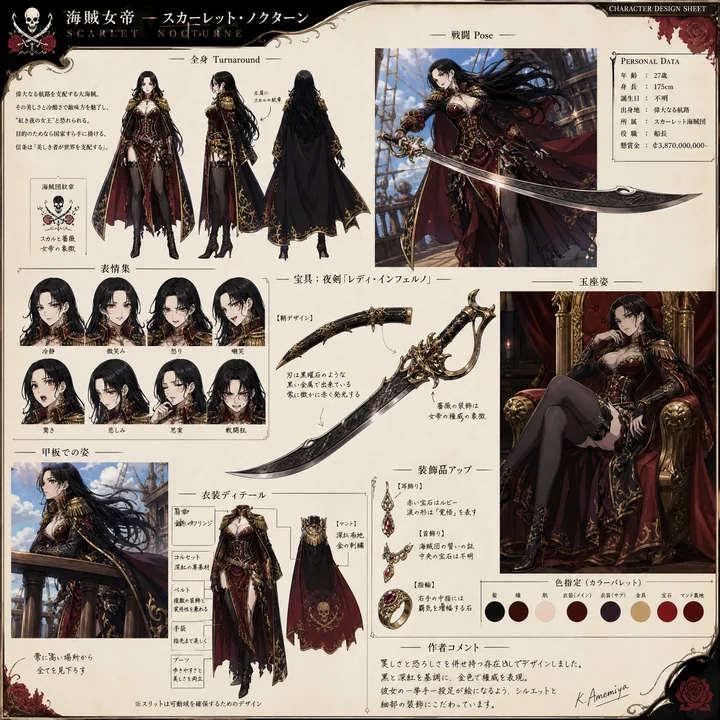 Recueil de conceptions de personnages d’anime haut de gamme de la mystérieuse impératrice pirate
