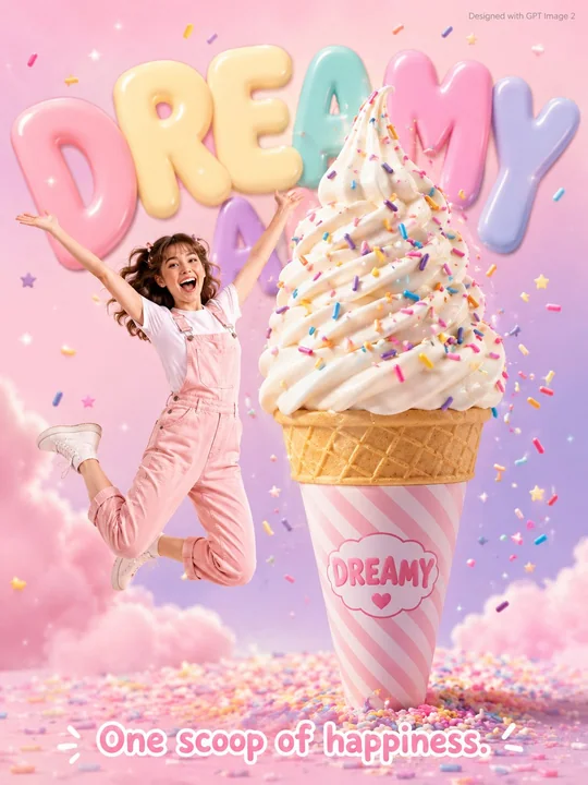 Affiche publicitaire de gigantesque glace de dessert de rêve