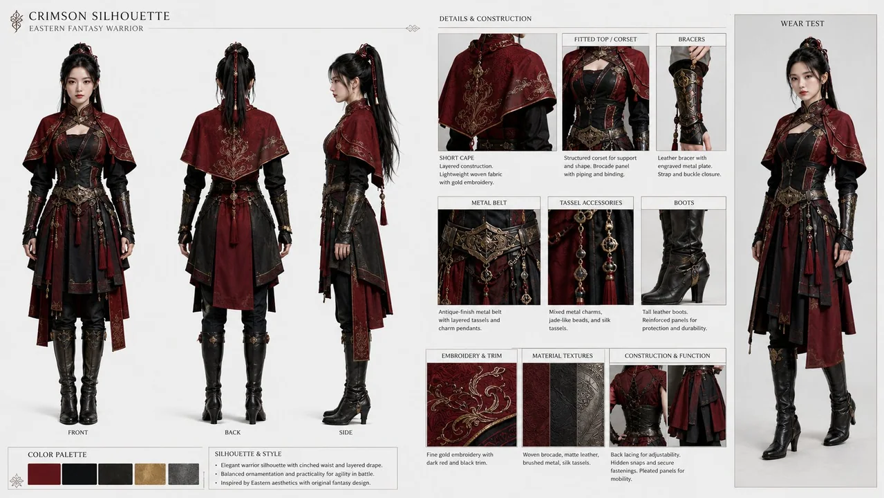 东方幻想女战士服装拆解设计图