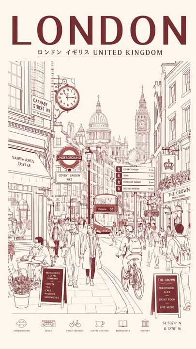 Minimalist retro monochrome city life travel poster