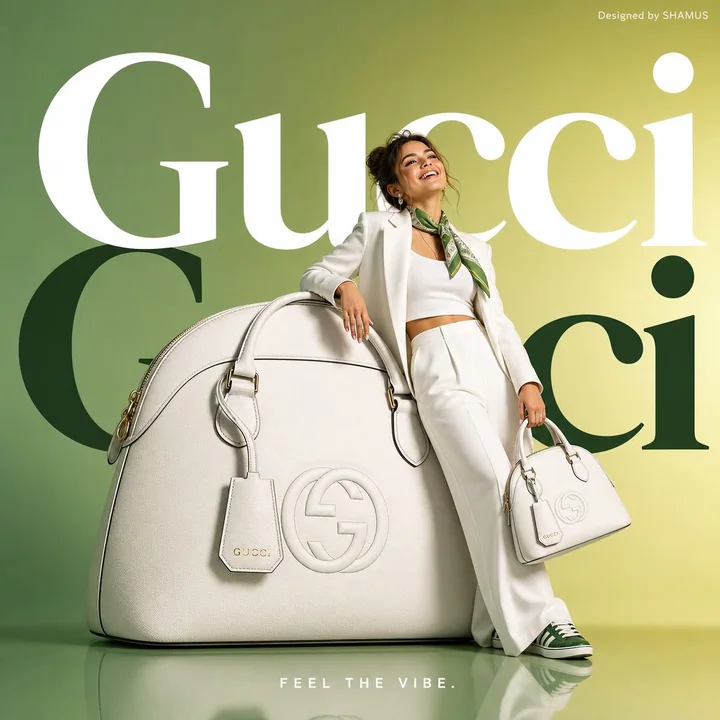 ミニマリズムの巨大なGUCCIハンドバッグのファッション商業広告