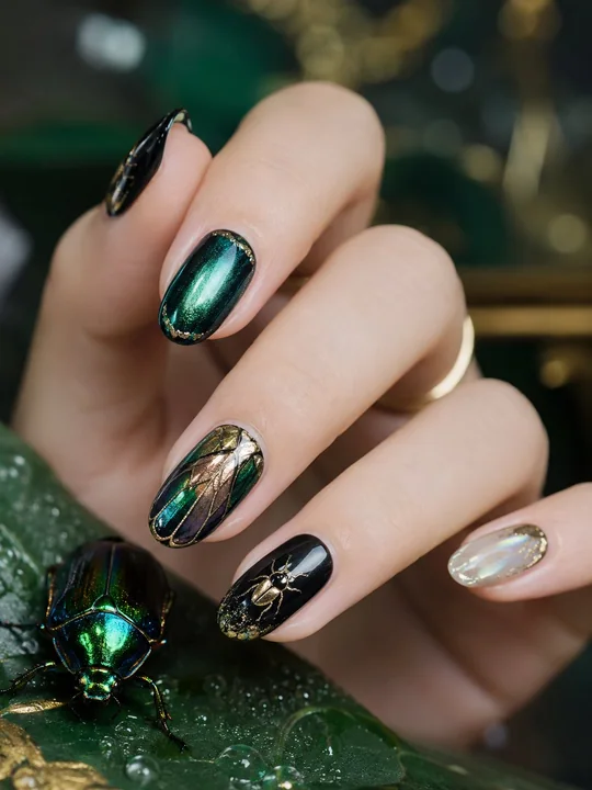 Thème méduses, nail art haut de gamme, gros plan réaliste