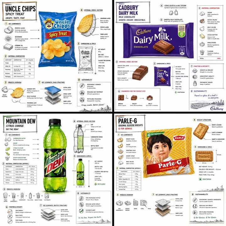 Minimalist snack product technical blueprint poster